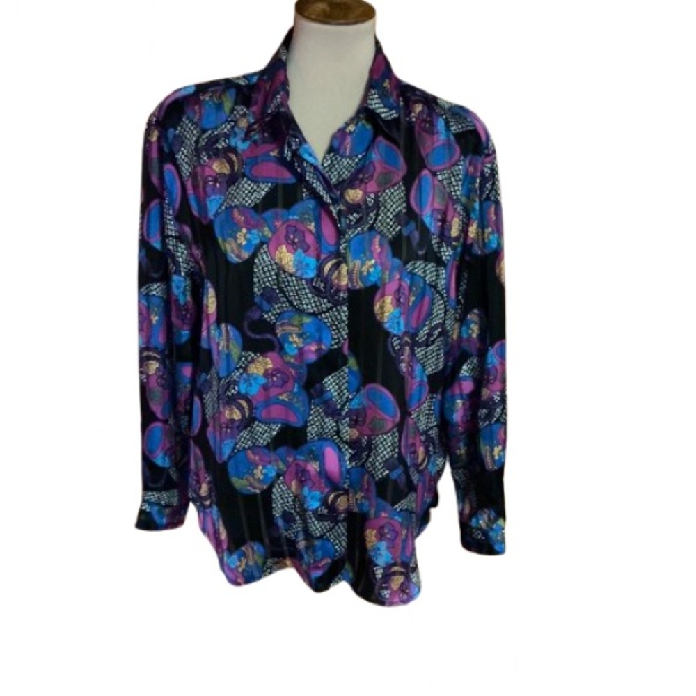 Vtg 80s Shara bright geometric blouse